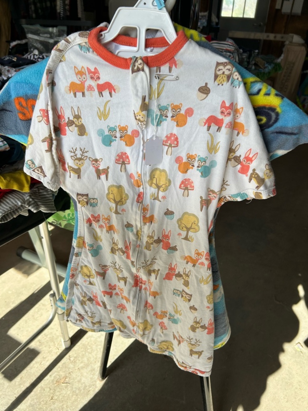 Zipadee Woodland Animal Zip Romper - White with Orange & Teal Accents